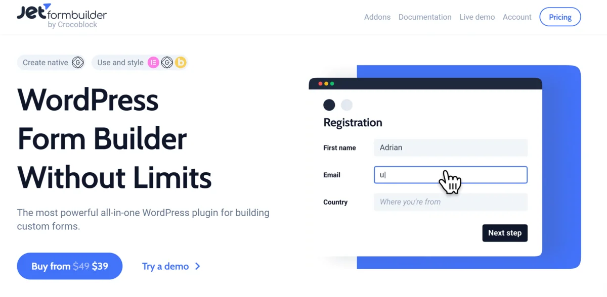 The JetFormBuilder homepage.