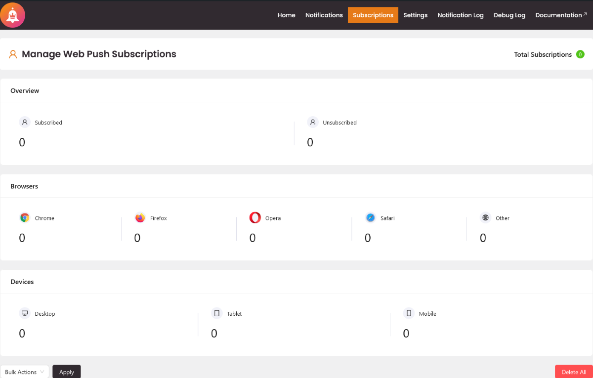 The Subscription settings screen within Notification Master.