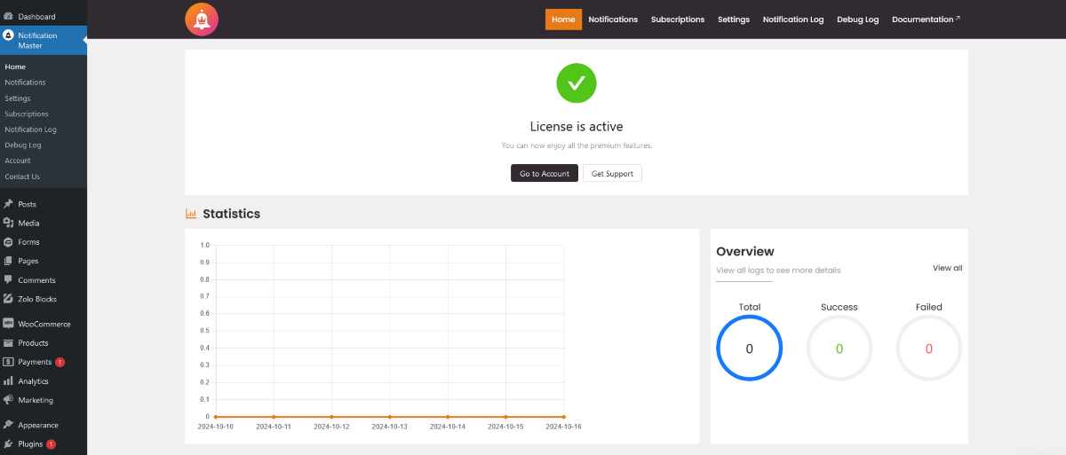 The Notification Master dashboard.