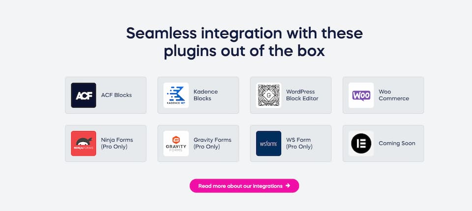 A list of current integrations PersonalizeWP offer