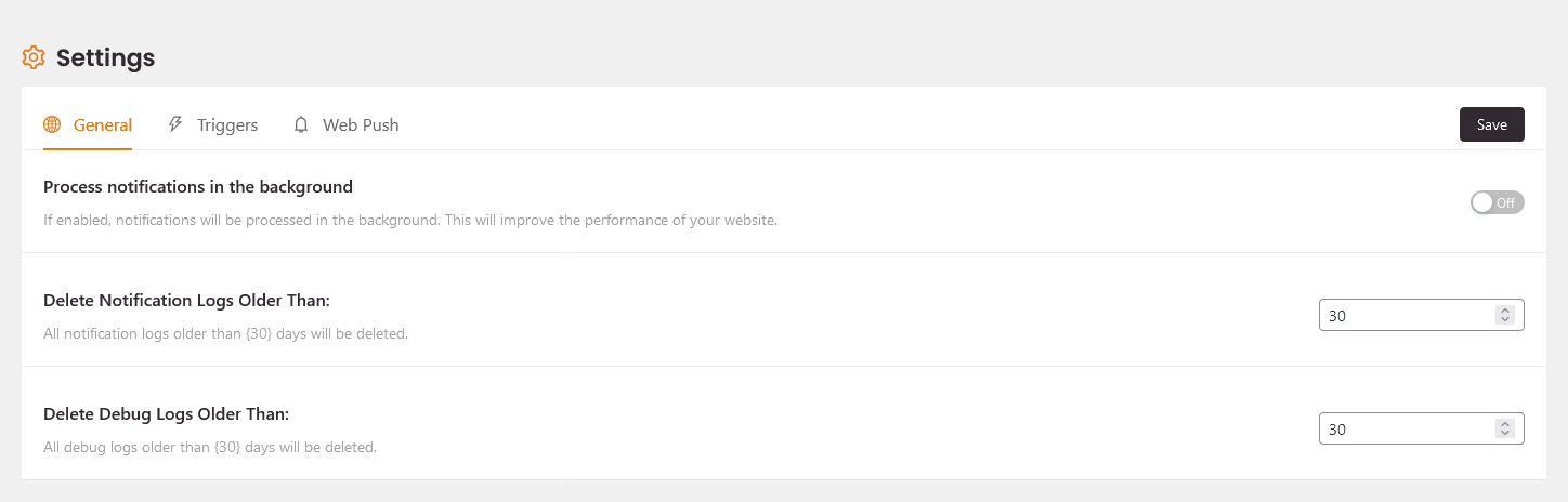 The Notification Manager Settings screen.