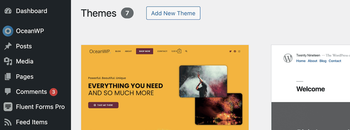 The Add New Theme button within the Themes page in WordPress.