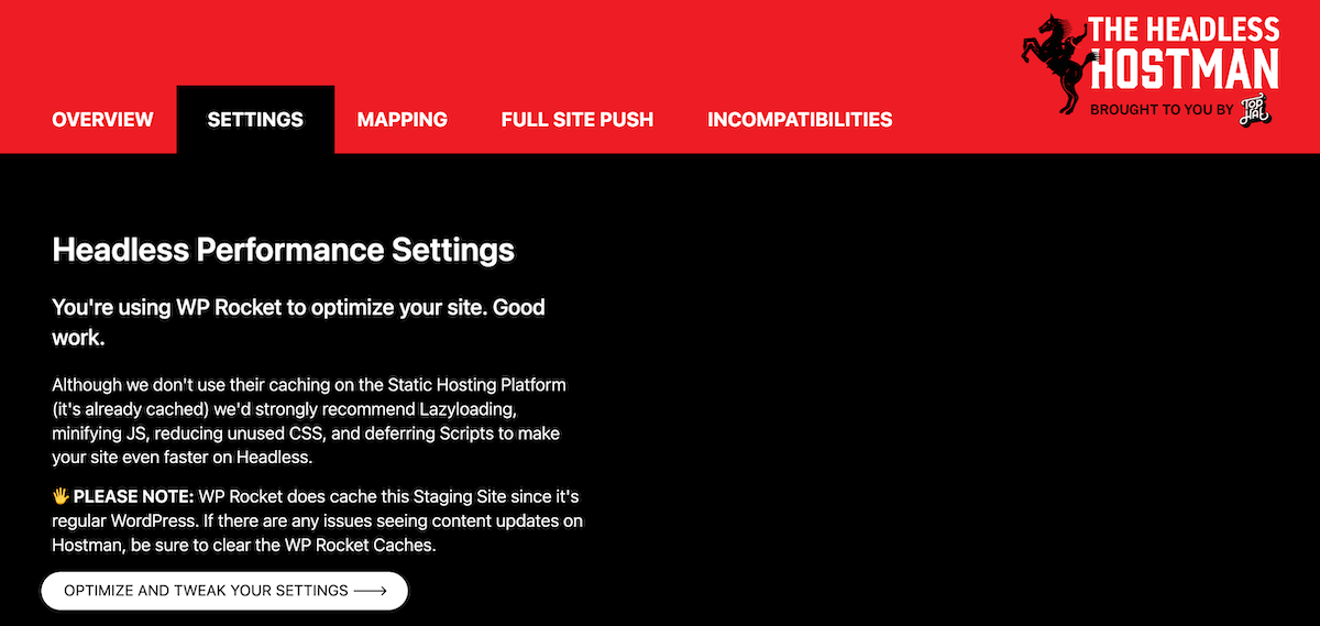 The Performance Settings screen within Headless Hostman.