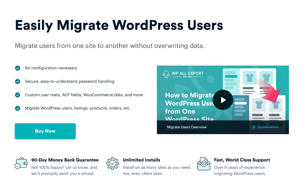 The WP All Export and WP All Import plugins home page.