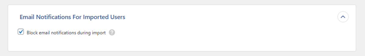 The dialog to block email notifications during import within WP All Import.