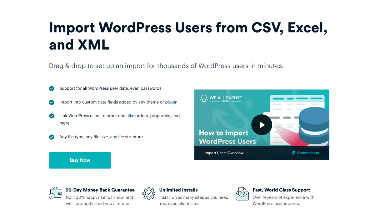 The WP All Import homepage.