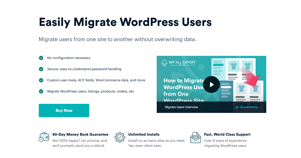 The WP All Import and Export home page.