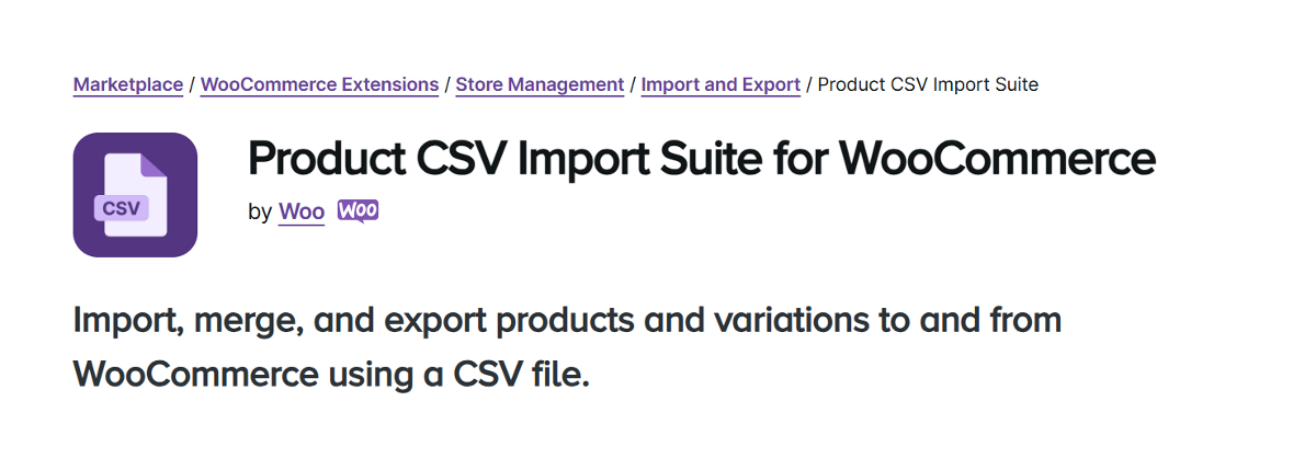 The WooCommerce Product CSV Import Suite home page.