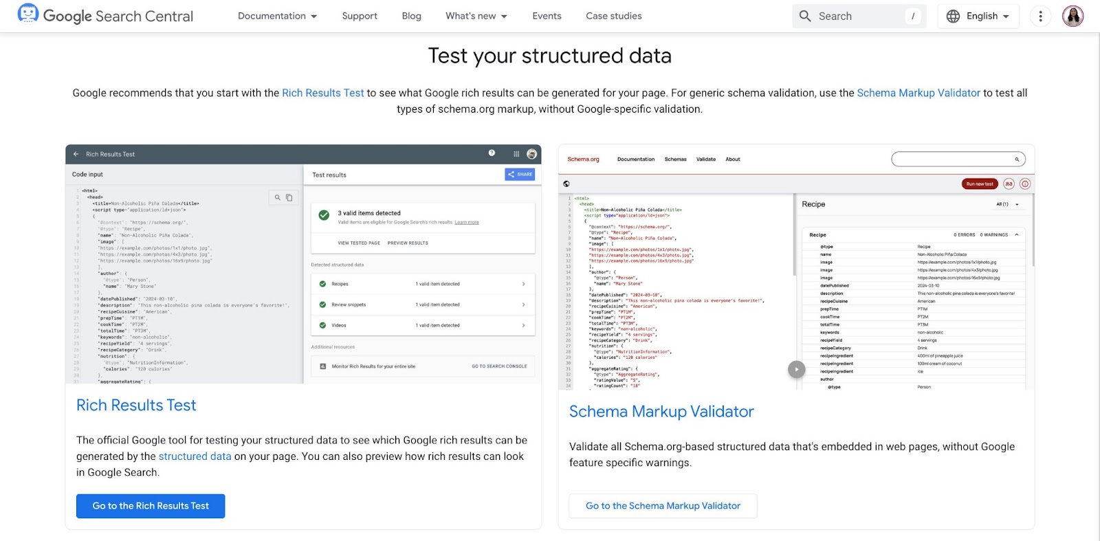 Google's Schema Markup Testing Tool.