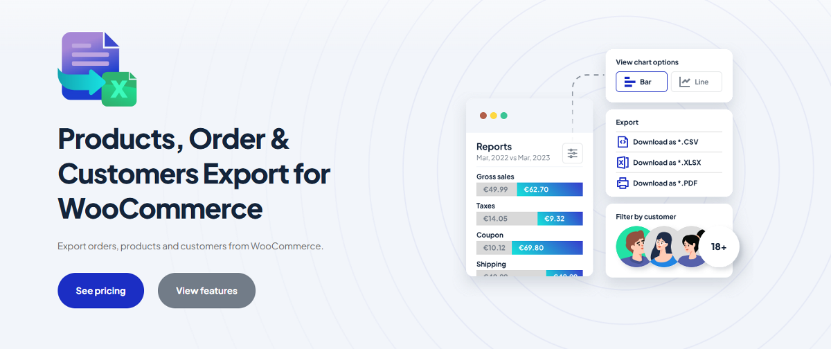 The Products, Orders and Customers Export for WooCommerce plugin home page.