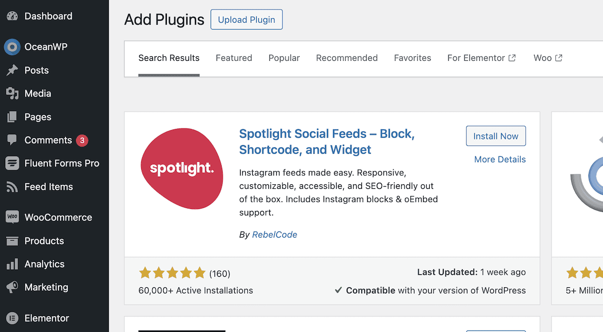 The Spotlight plugin card within the WordPress Add Plugins screen.