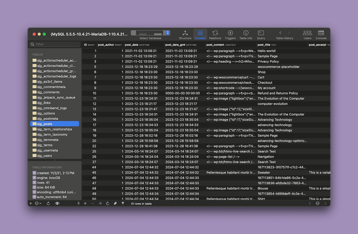 The main SequelAce app interface.