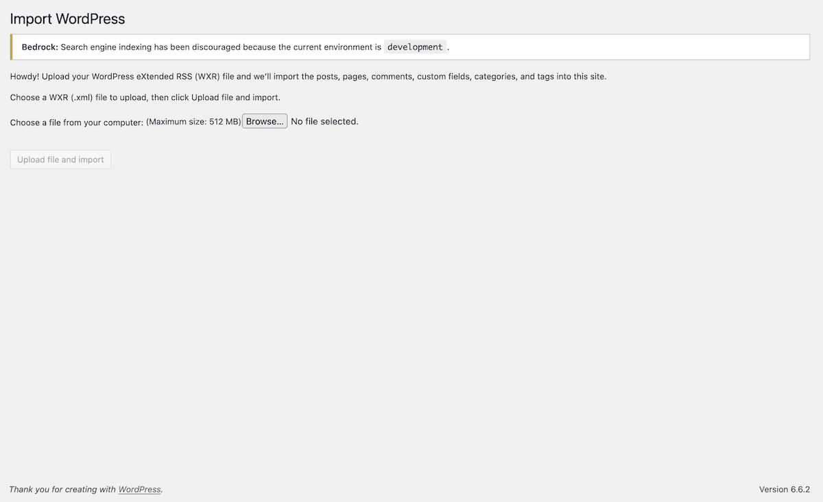 The WordPress Importer screen.