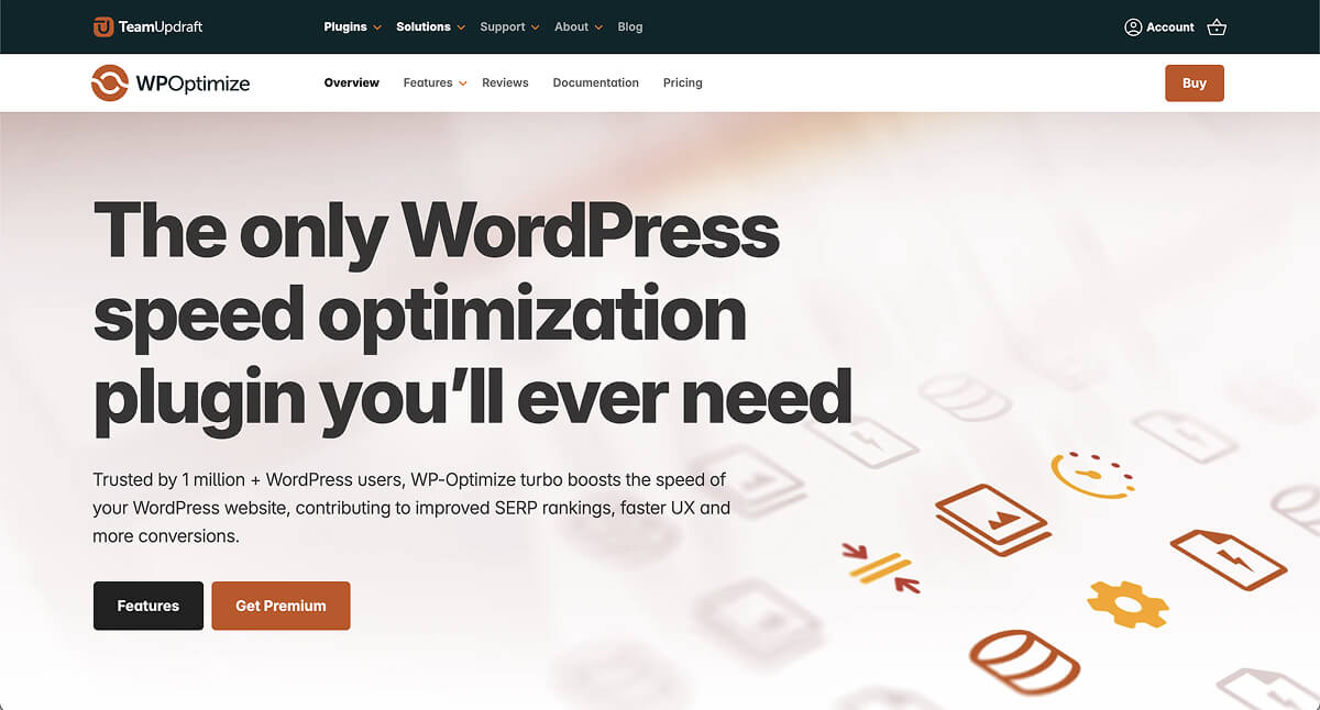 WP Optimize's website homepage.