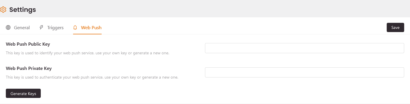 The Notification Master Web Push settings.