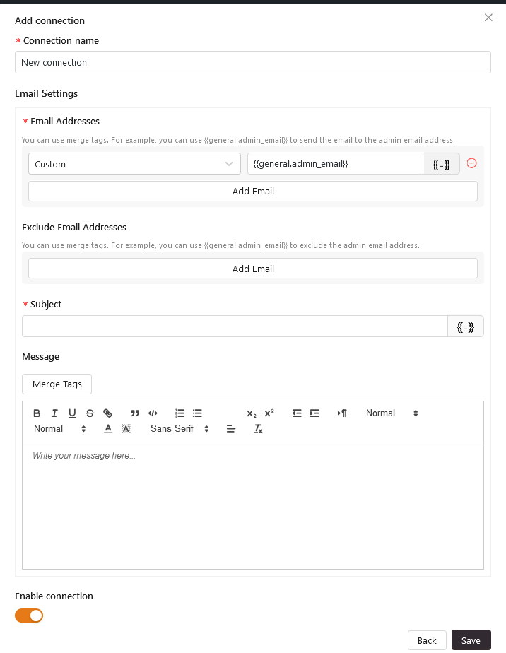 Connecting an email marketing platform within Notification Master's settings.