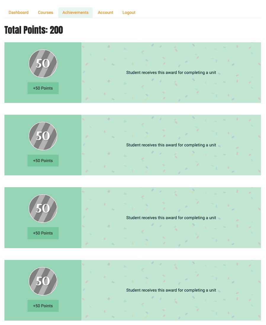 Achievements in WP Courseware.