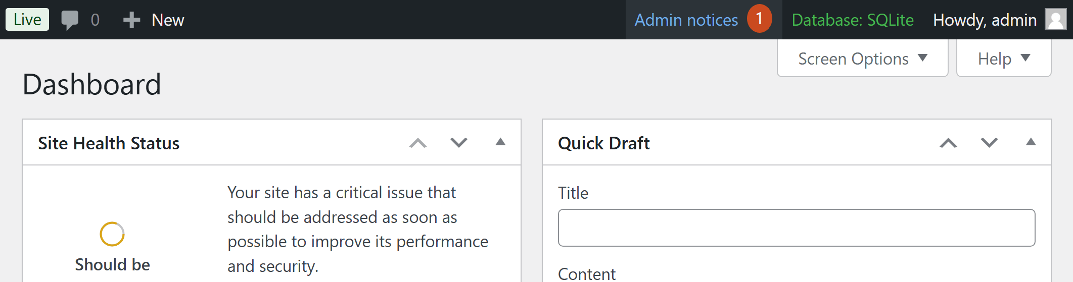 The Admin notices counter within the WordPress dashboard's admin bar.