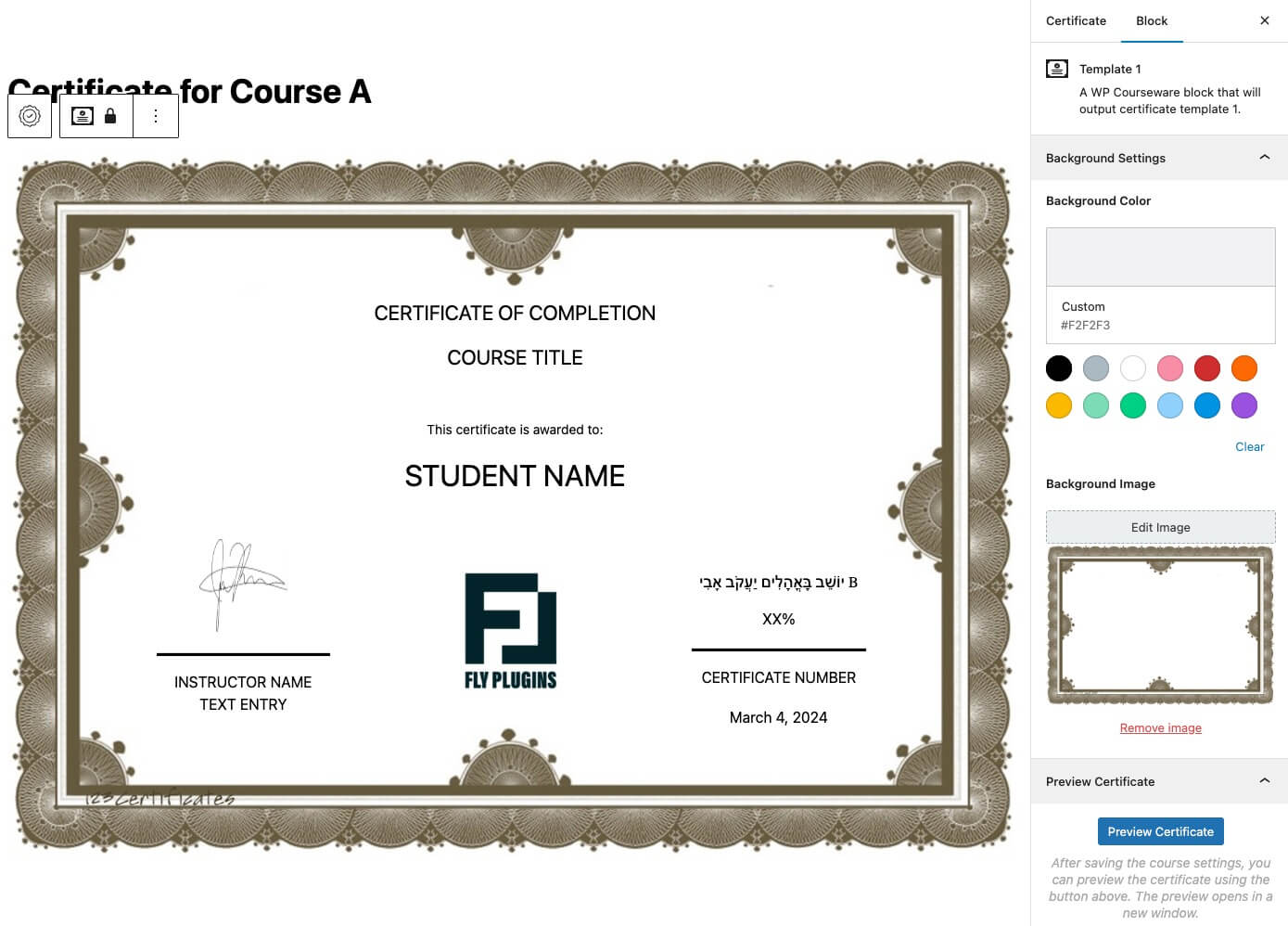 Course certificates for WP Courseware.