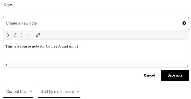 Course notes in WP Courseware.