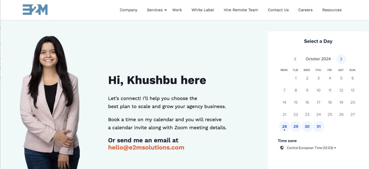 Booking a consultation call with E2M Solutions.