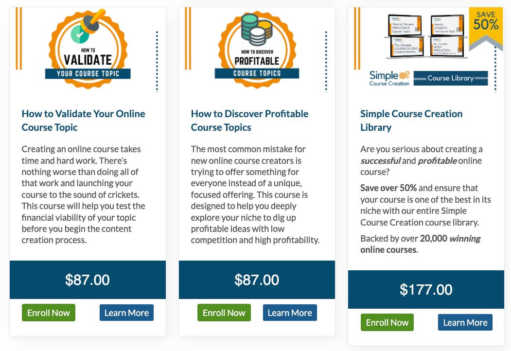An example of courses being offered via WP Courseware.
