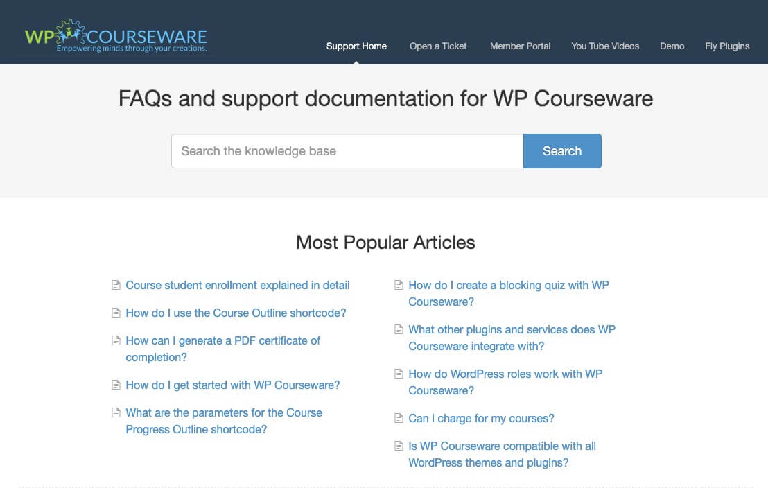 WP Courseware's knowledge base for support questions.