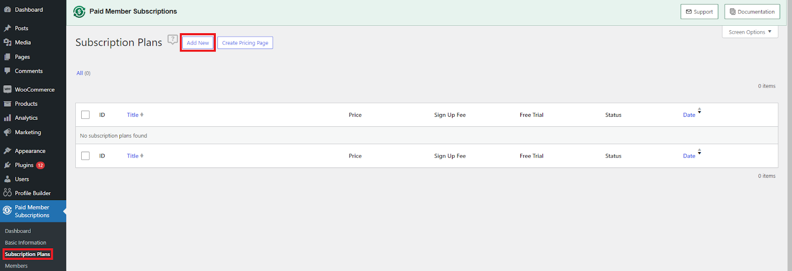 Setting up a new subscription plan within the WordPress dashboard.
