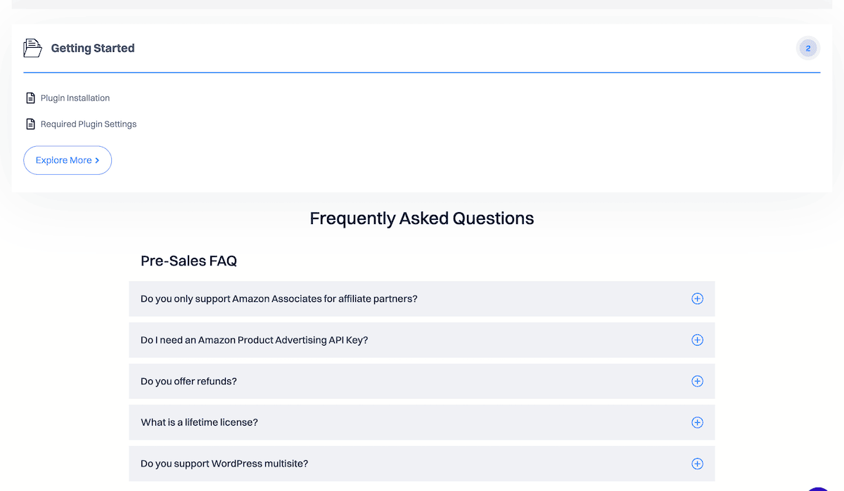 The PassiveWP documentation page, showing its library and the FAQ section.