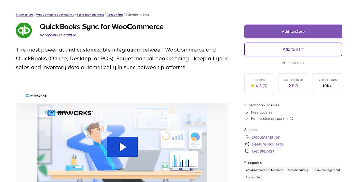 The QuickBooks Sync for WooCommerce extension page.