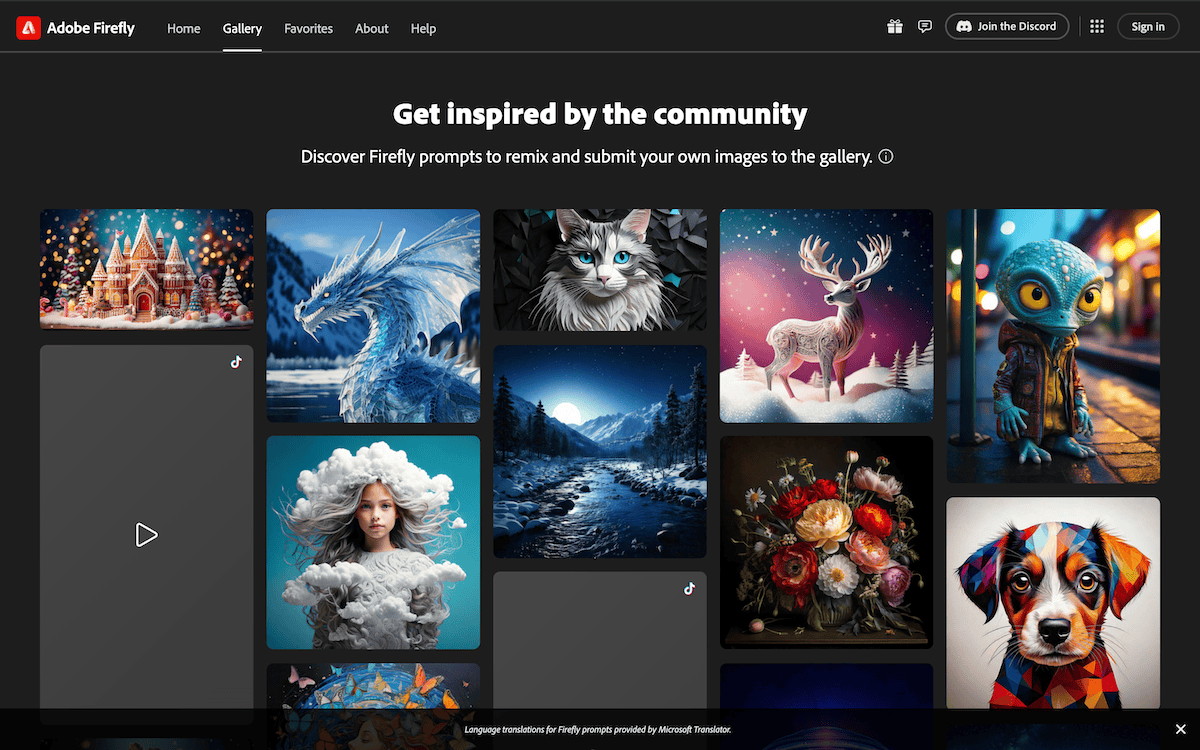 The main Adobe Firefly home page.