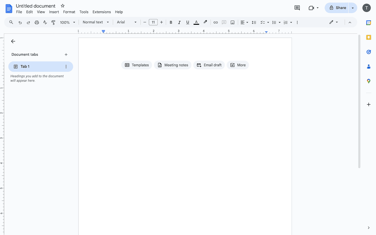 A blank Google Document page.