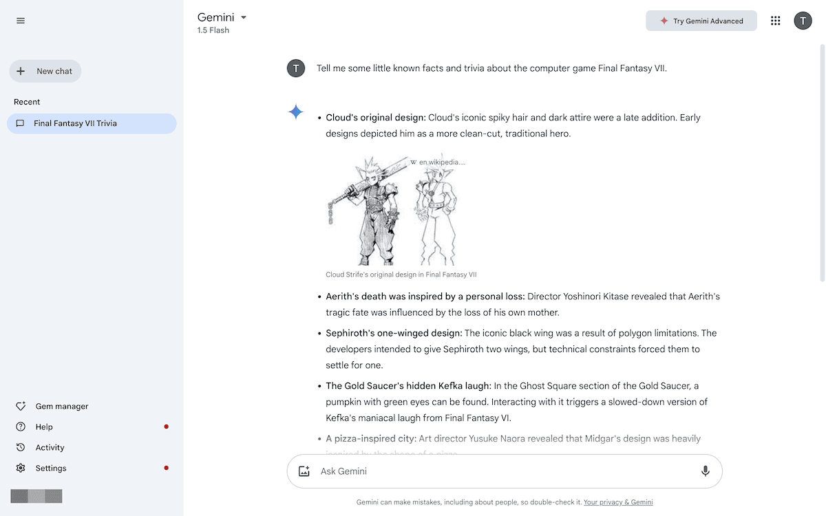 The Google Gemini interface.