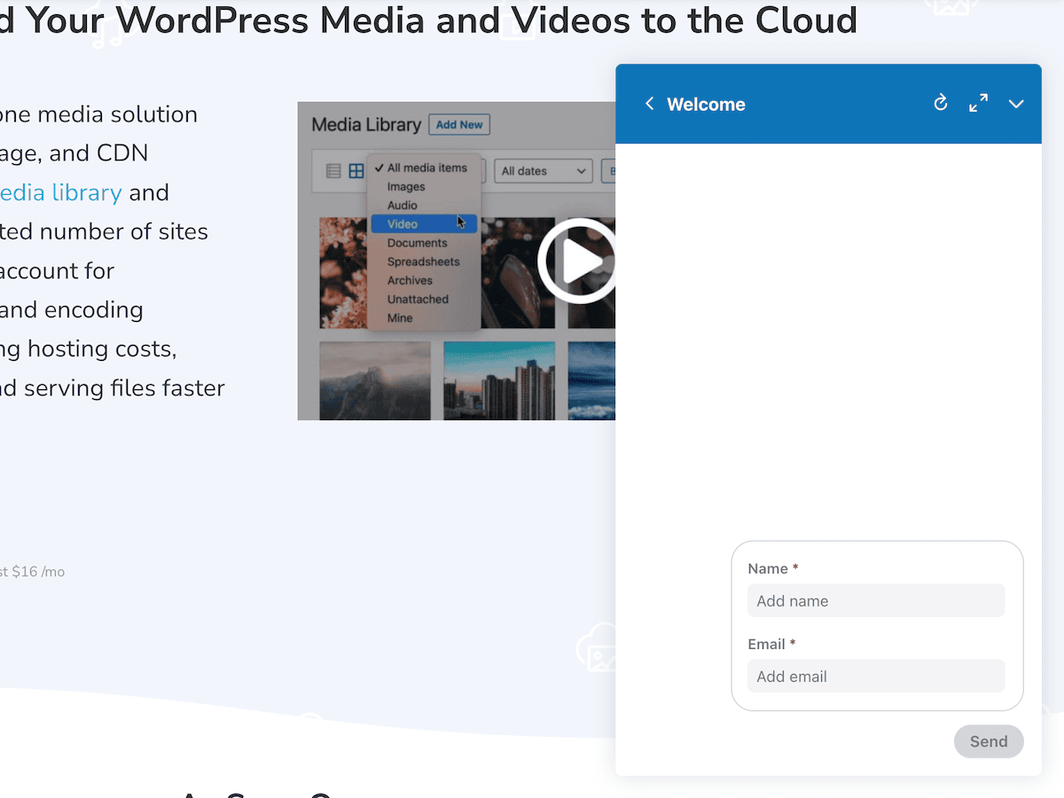The live chat widget on the Infinite Uploads website.
