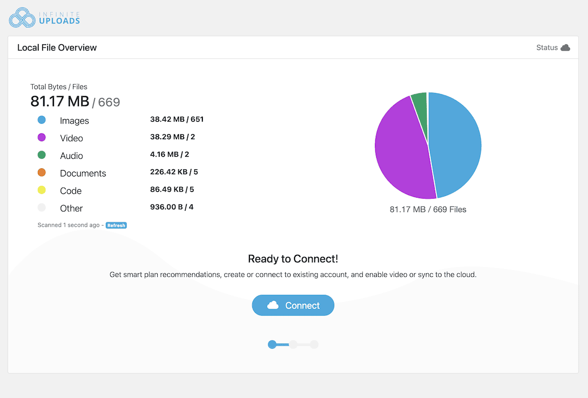 The Local File Overview screen within Infinite Uploads.