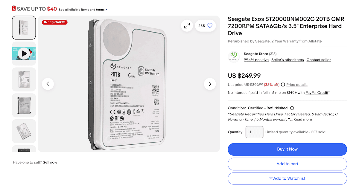 A product listing on eBay showing charm pricing in effect.