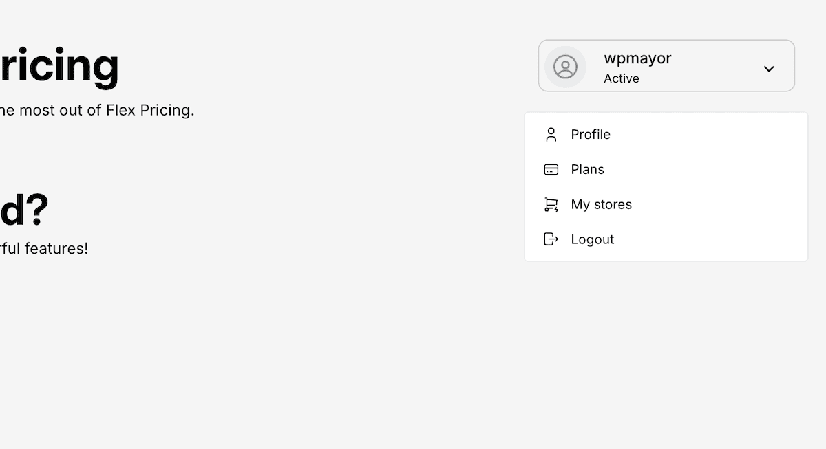 The Flex Pricing dashboard mini menu.