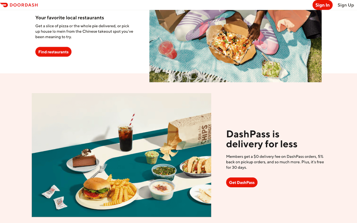 The DoorDash website.