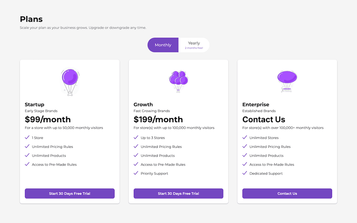The Plans screen for Flex Pricing.