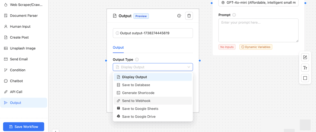 Connecting an output node to an AI model.