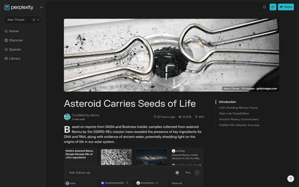 The Perplexity AI search engine.