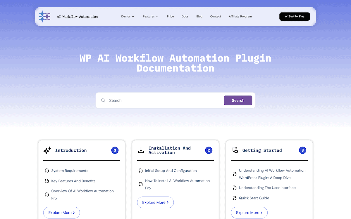 The AI Workflow Automation documentation page.