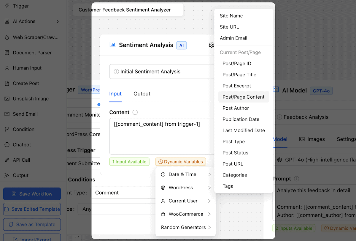 The Sentiment Analysis node within AI Workflow Automation.