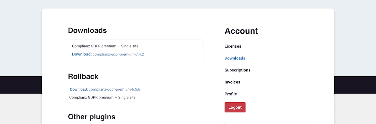 The Complianz account dashboard.