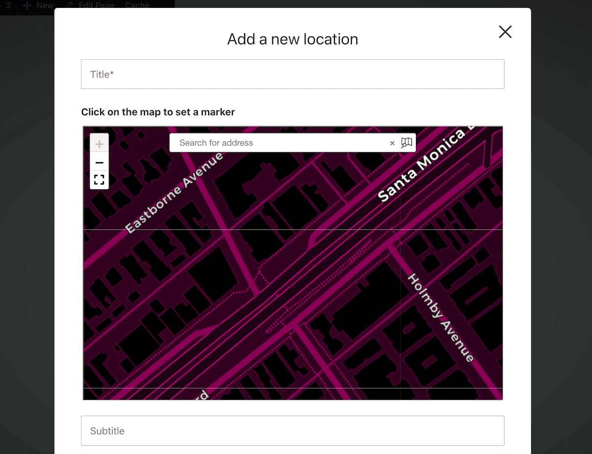 The location form modal on the site's front end.
