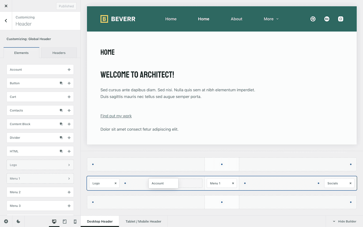 Building headers and footers within Blocksy.