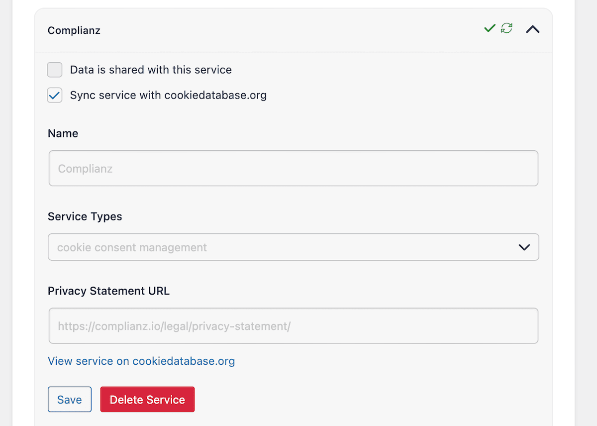 An entry in the Consent section of the Complianz setup wizard.