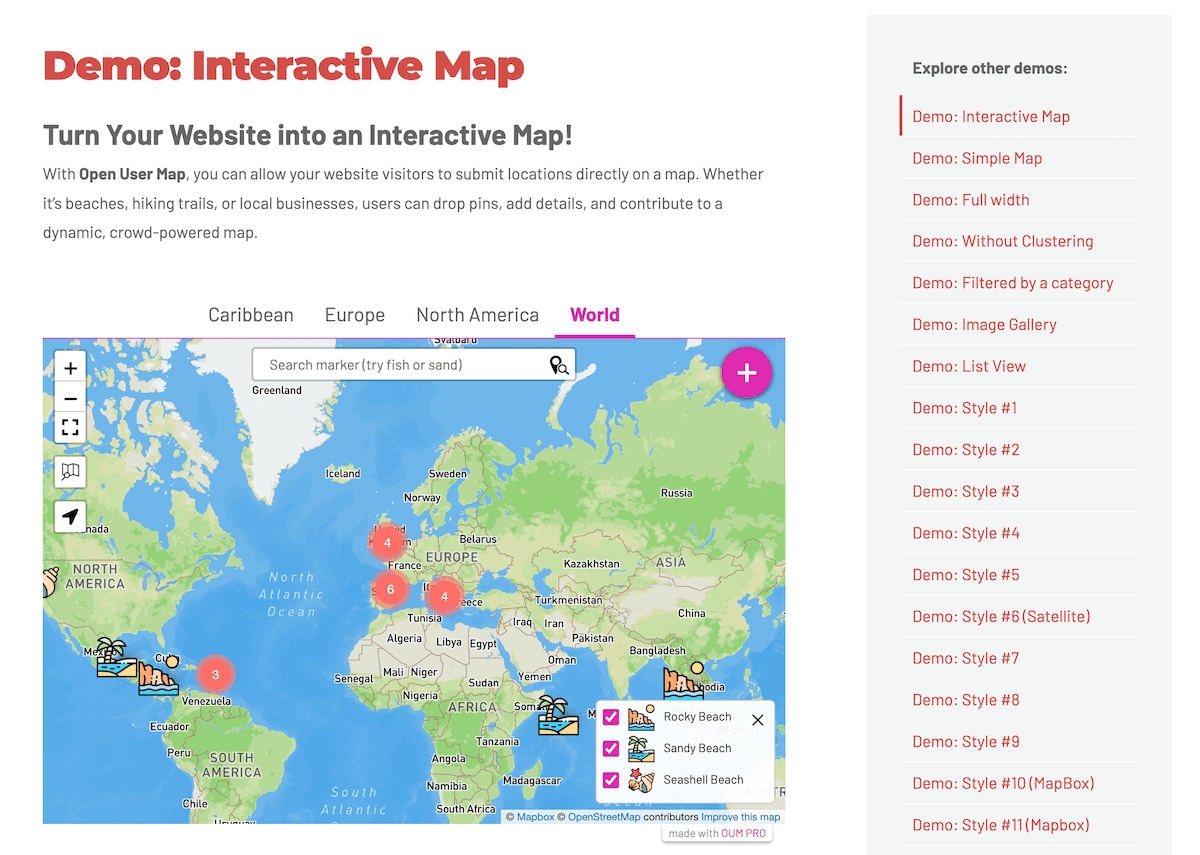 The Open User Map live demo page.