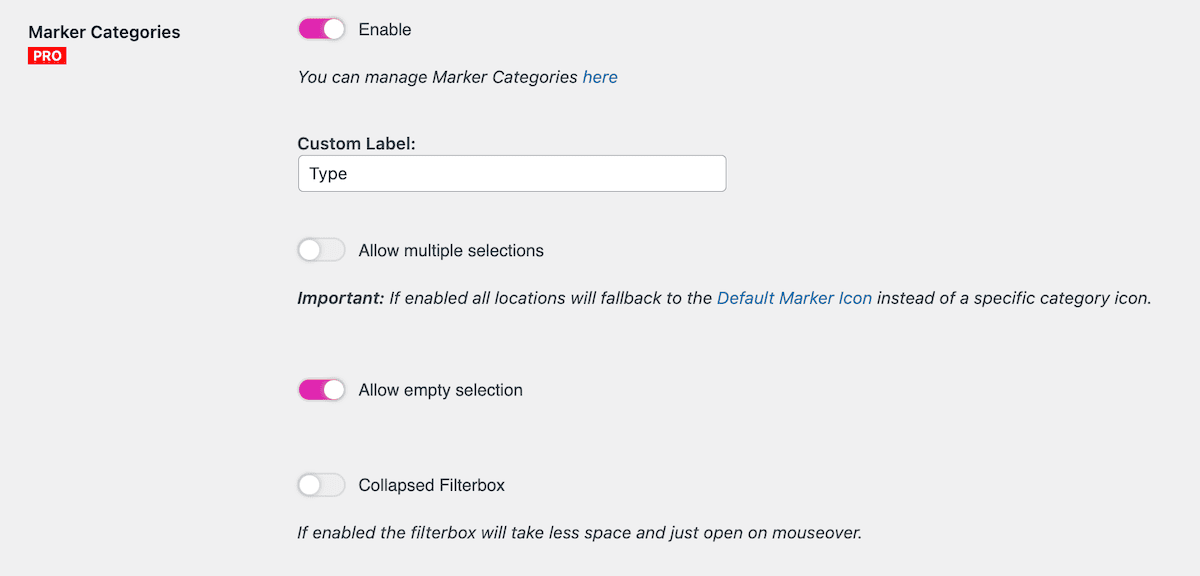The Category Enable toggle button.