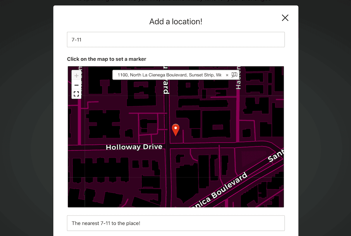Submitting a location on the front end of a site using Open User Map.